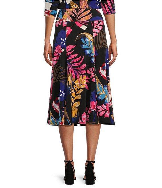 Eva Varro Tropical Print Knit Jersey Elastic Waist A-Line Midi Skirt Product Image