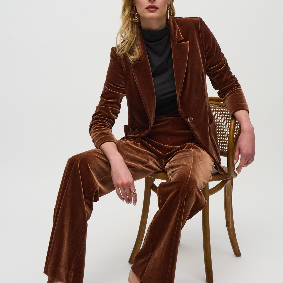 Velvet Fitted Blazer -Brown Product Image