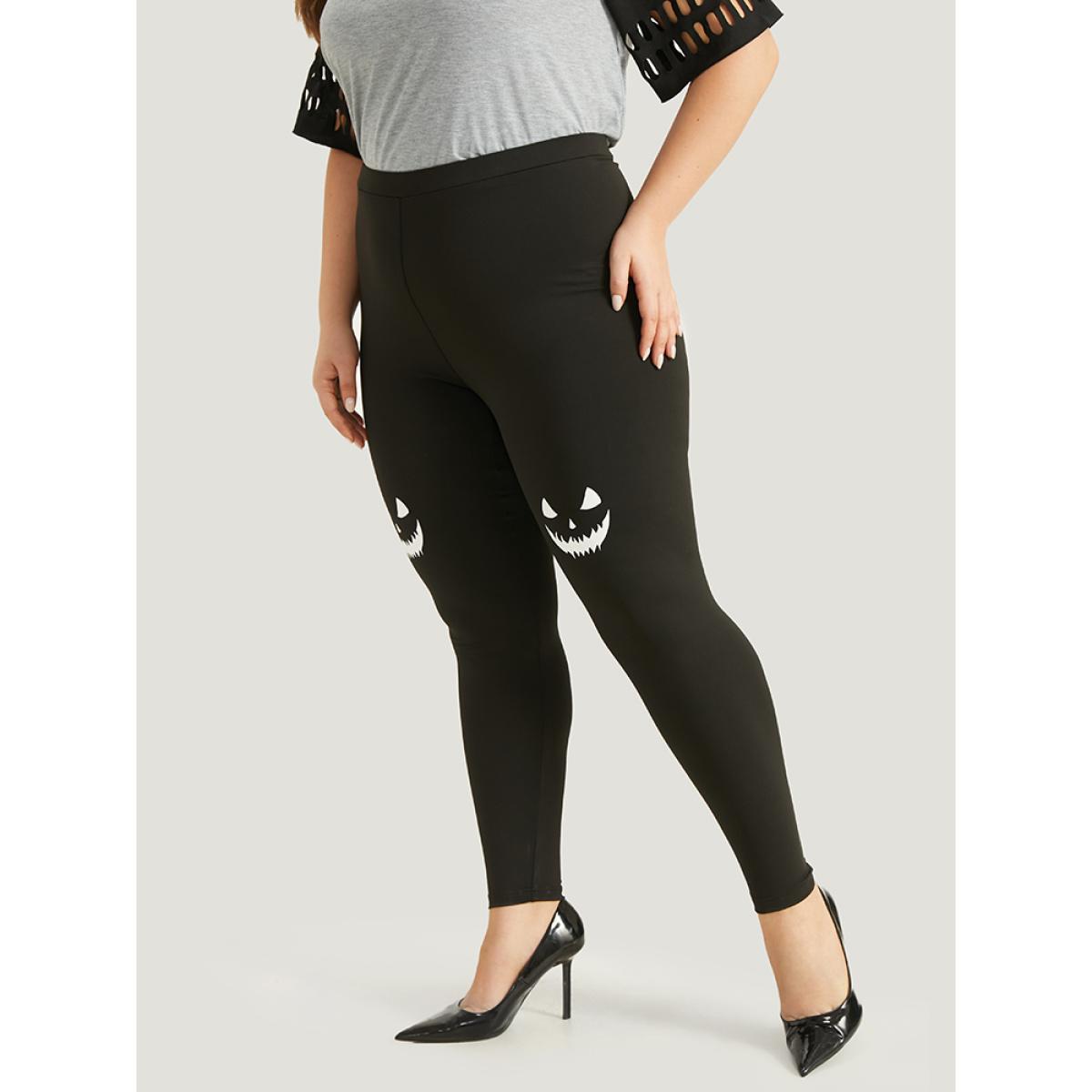 Plus Size High Rise Halloween Print Leggings Women Black Casual High stretch Skinny High Rise Festival-Halloween Leggings BloomChic 26/4X Product Image