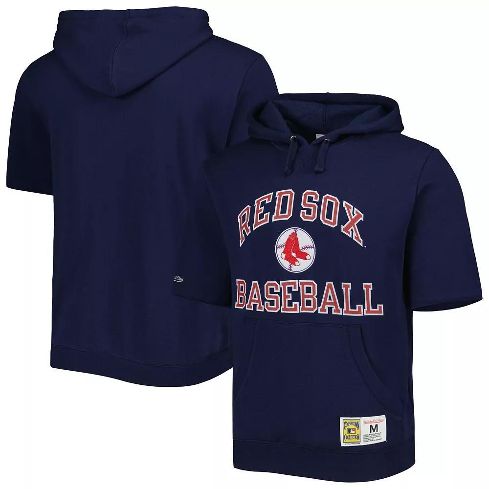 Men's Mitchell & Ness Navy Boston Red Sox Cooperstown Collection Washed Fleece Pullover Short Sleeve Hoodie, Size: Large, Blue Product Image