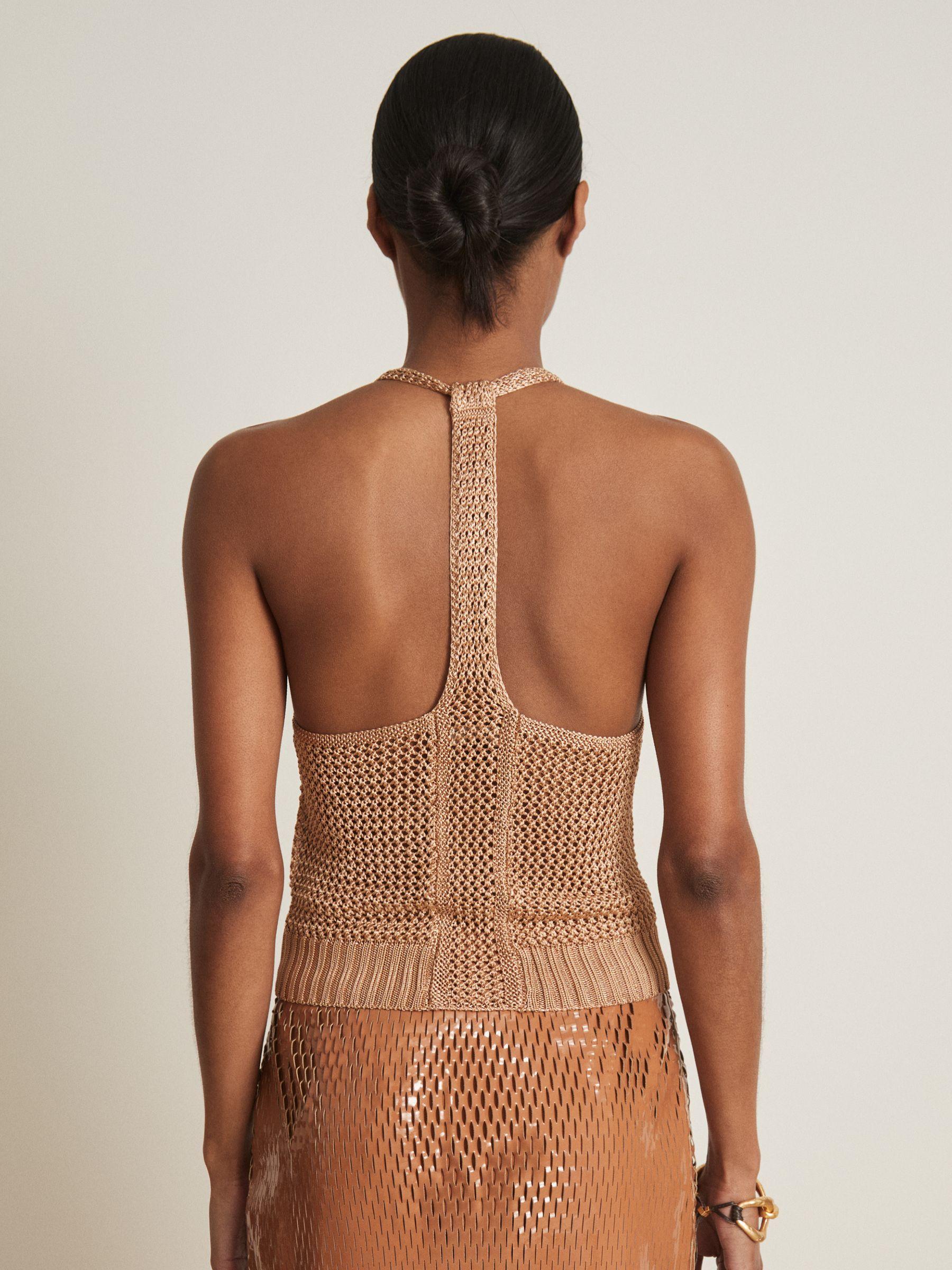 Atelier Open-Knit Halterneck Top in Gold Product Image