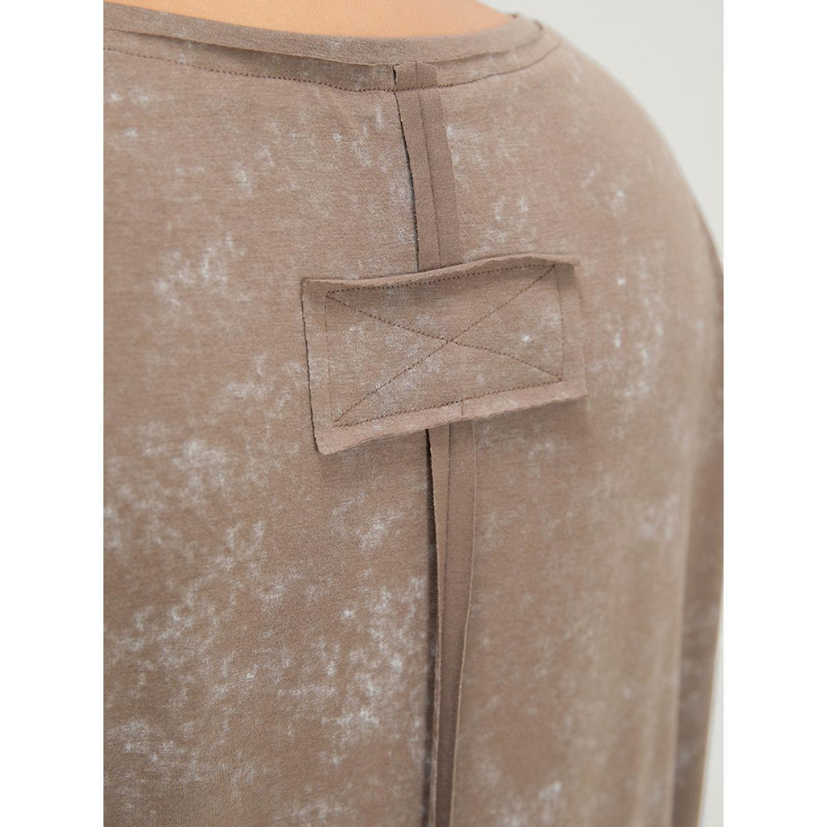 Plus Size Solid Patched Back Raglan Sleeve Heather Vintage T-shirt DarkBrown Women Casual Heather Plain Round Neck Dailywear T-shirts BloomChic 14-16/1X Product Image