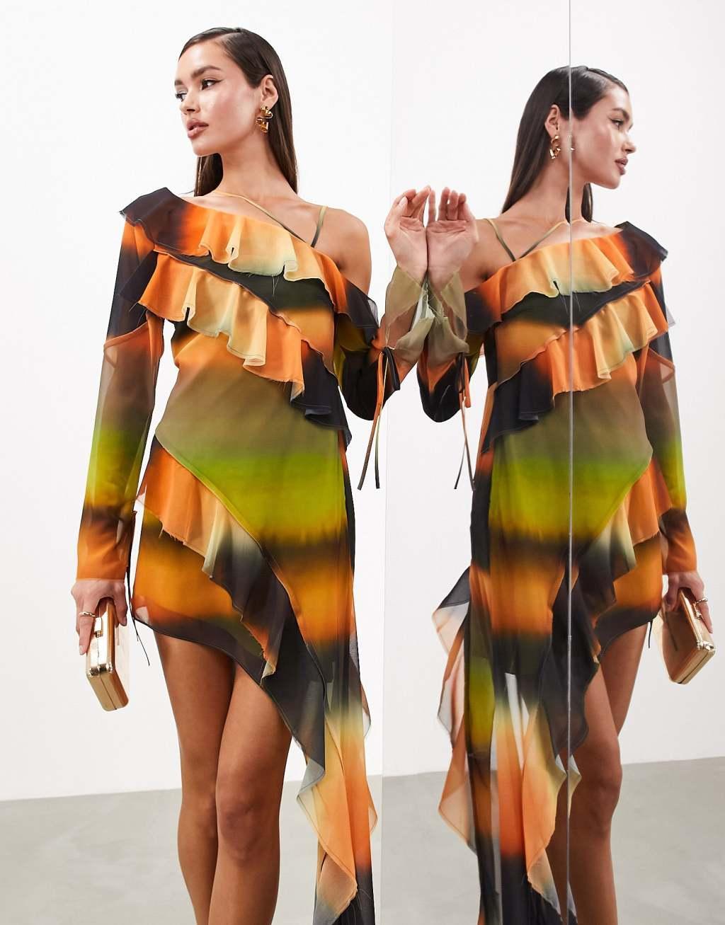 ASOS EDITION paneled one shoulder mini dress Product Image