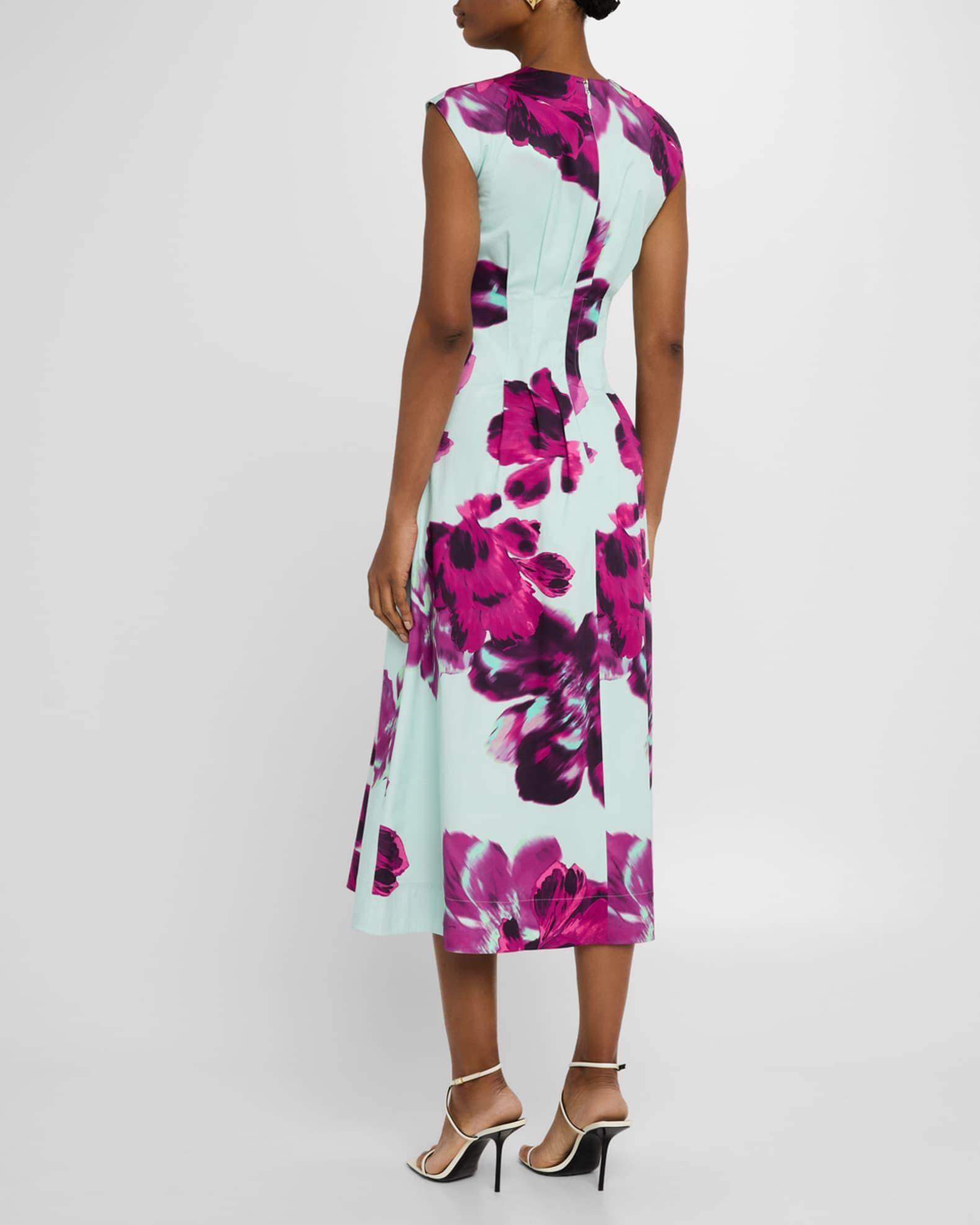 Electric Floral Print Poplin Pleated Midi Dress Product Image