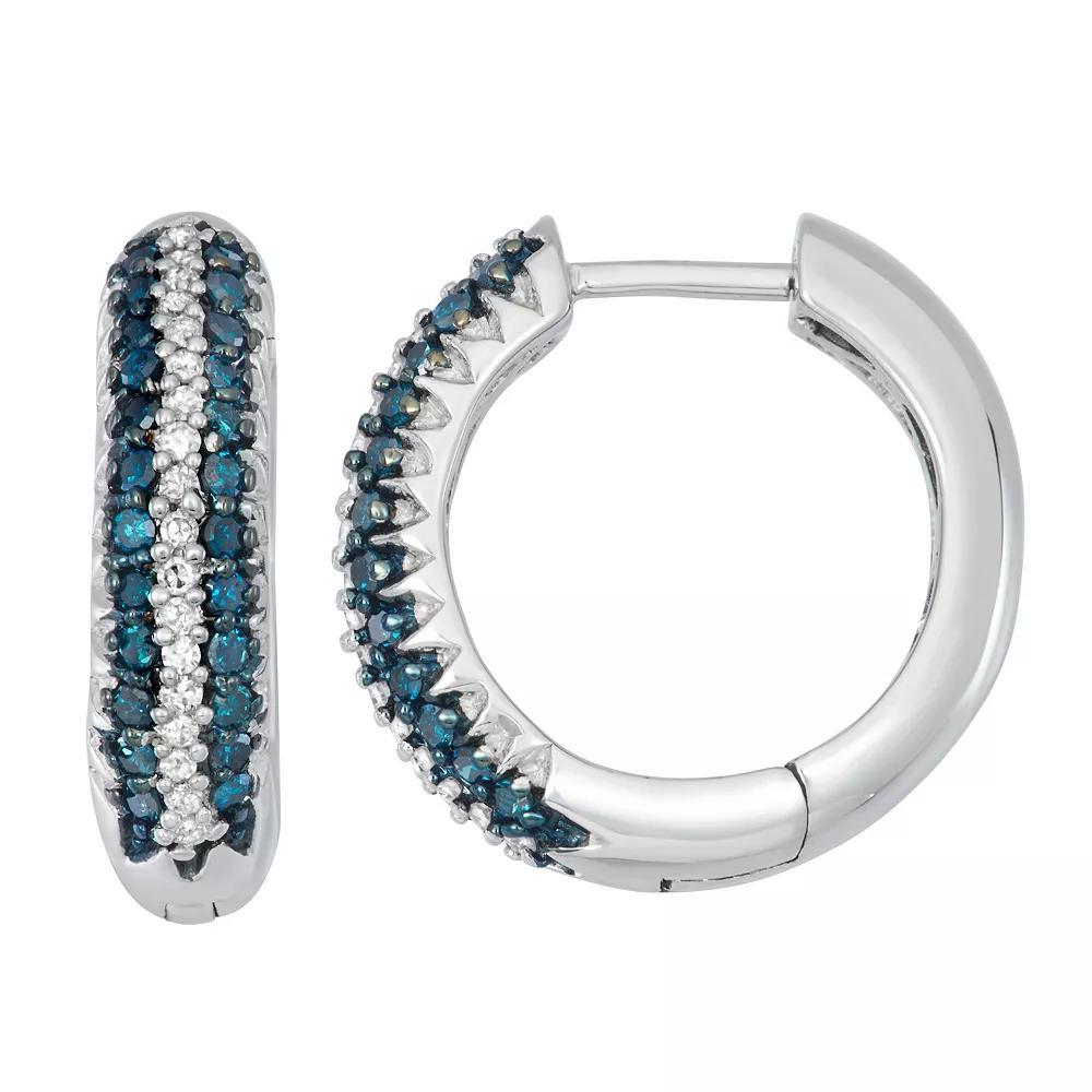 Sterling Silver 1/2 Carat T.W. Blue & White Diamond Hoop Earrings, Women's Product Image