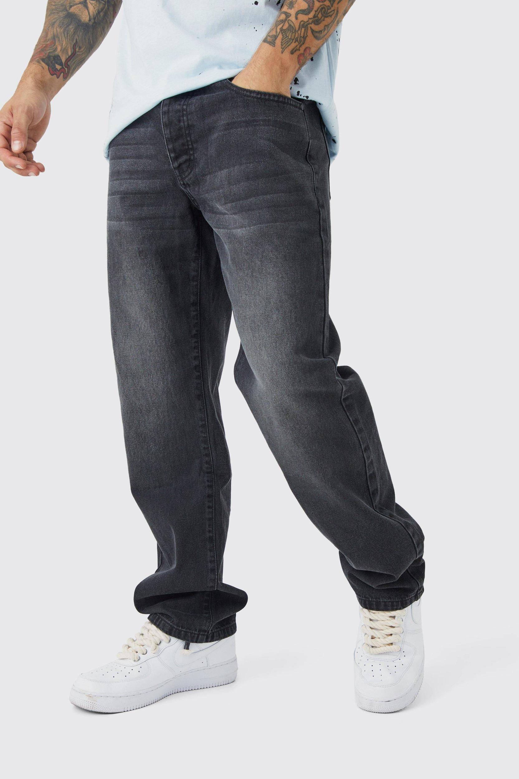 Mens Relaxed Rigid Washed Jeans - Black Product Image