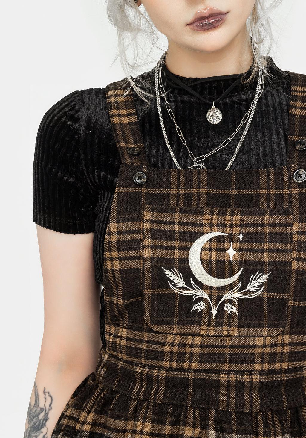 Artume Embroidered Check Mini Pinafore Dress Product Image