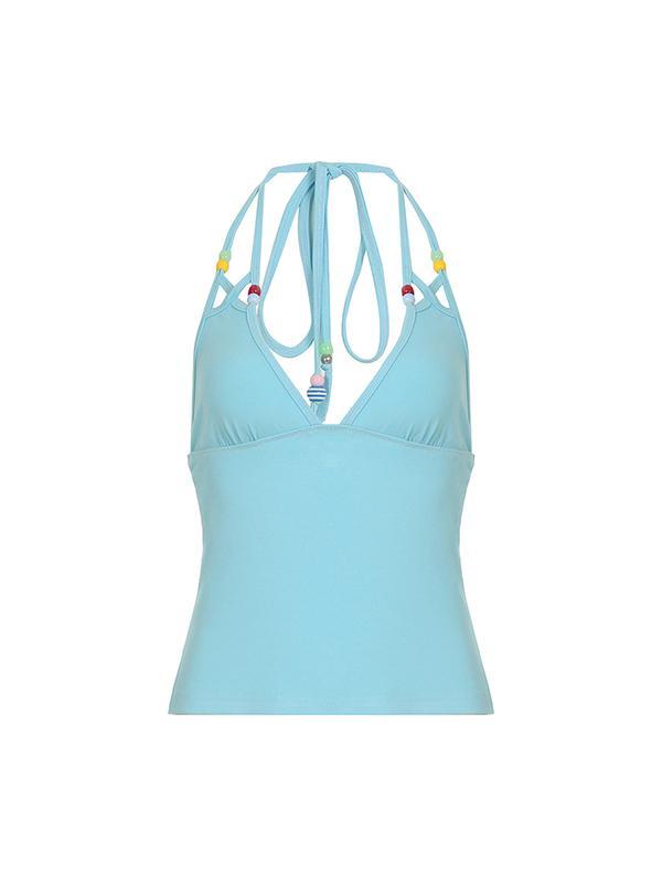 Colourful Beaded V-Neck Halter Vest Product Image