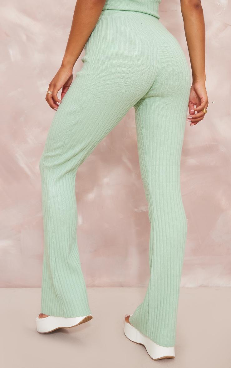 Sage Wide Rib Soft Knit Split Hem Leggings Product Image