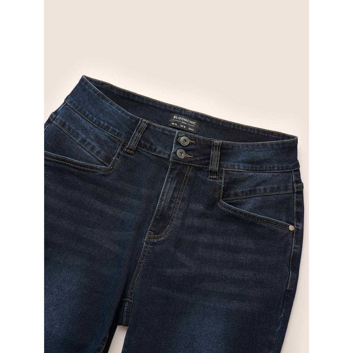Plus Size Skinny Stitch Full Length Jeans Women Indigo Casual Plain Plain High stretch Pocket Jeans BloomChic 20/2X Product Image
