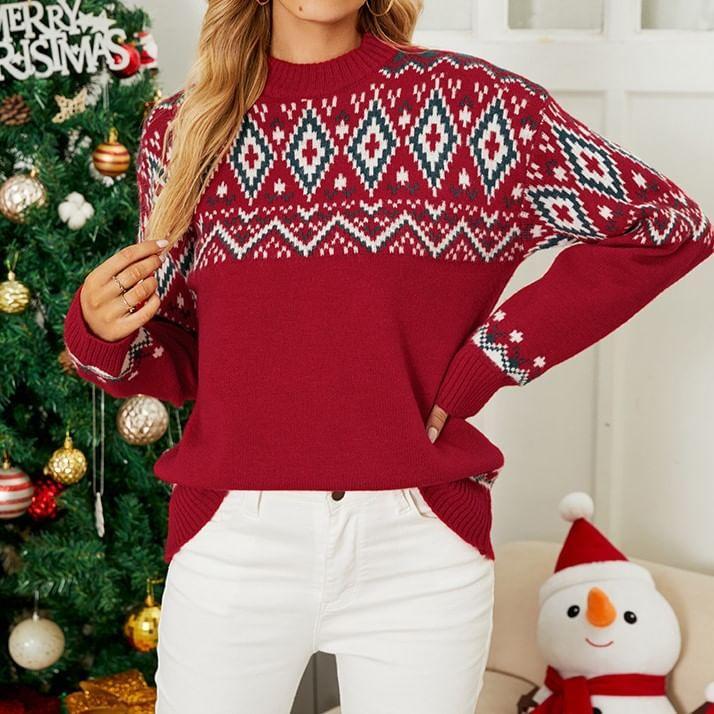 Mock Neck Patterned Sweater Product Image