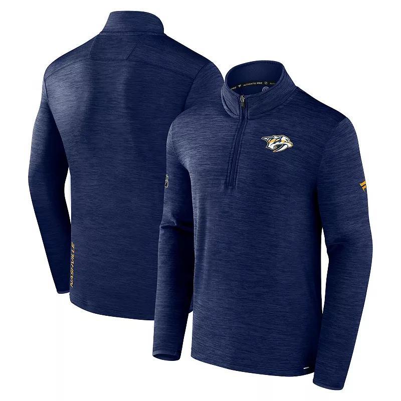 Men's Fanatics Branded  Heather Navy Washington Capitals Authentic Pro Quarter-Zip Pullover Top, Size: 3XL, Blue Product Image