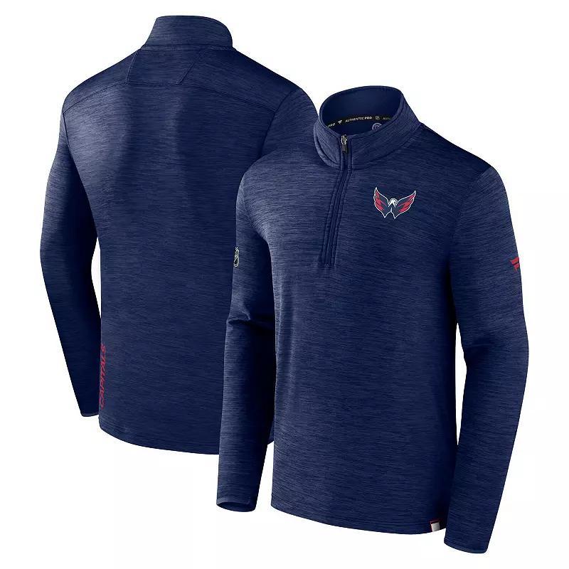 Men's Fanatics Branded  Heather Navy Washington Capitals Authentic Pro Quarter-Zip Pullover Top, Size: 3XL, Blue Product Image