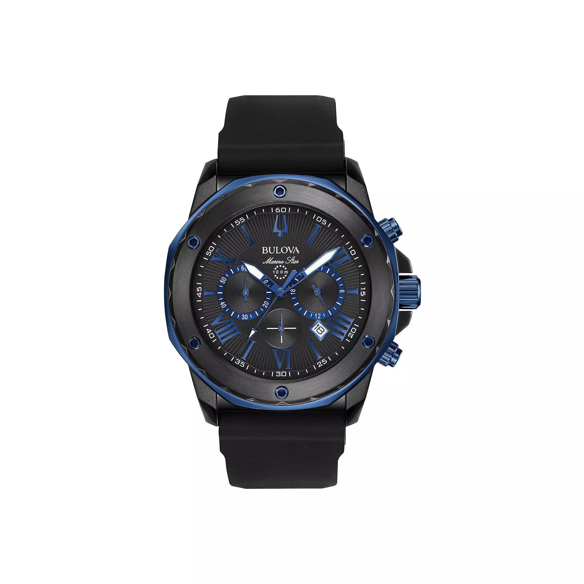 Bulova Mens Marine Star Black Strap Chronograph Watch - 98B308 Product Image