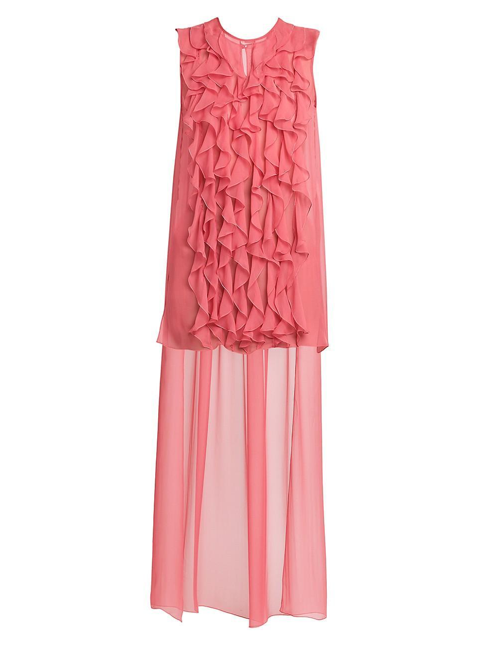 Womens Ruffled Chiffon Cape-Back Blouse Product Image