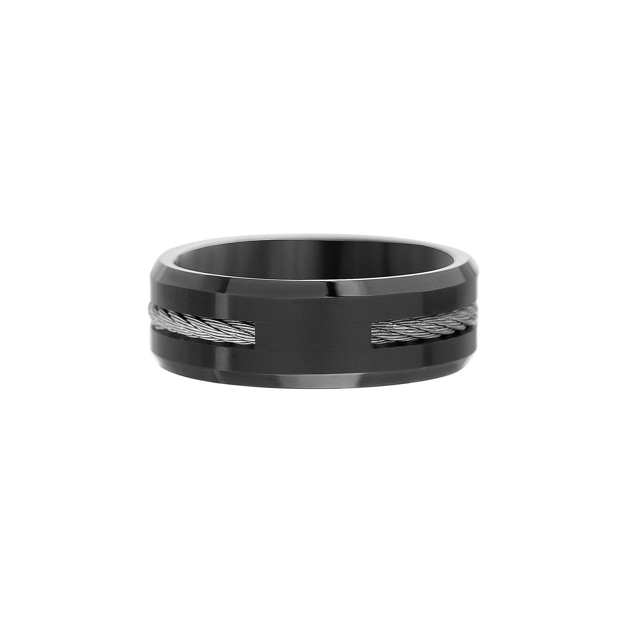 1913 Men's Black Ion-Plated Stainless Steel Twisted Wire Accent Ring Product Image