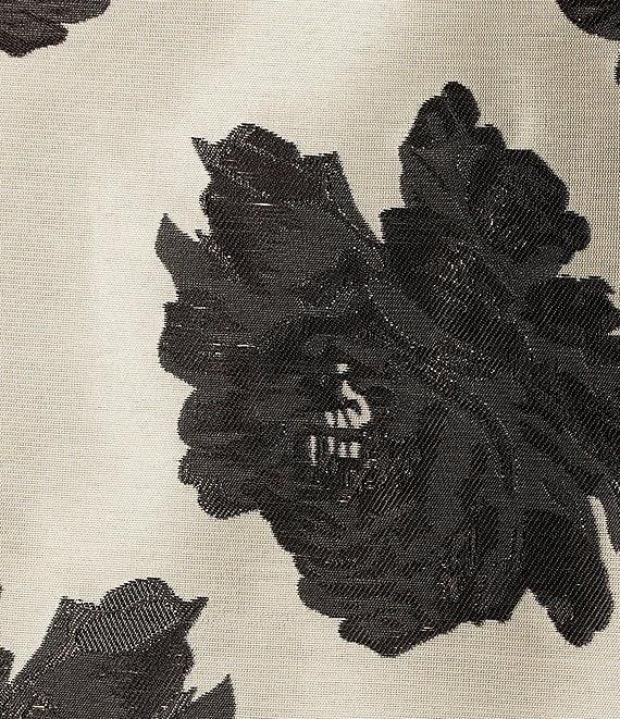 IC Collection Black Rosette Printed High Round Neck Bracelet Length Sleeve Asymmetric Hem One-Button Jacquard Jacket Product Image