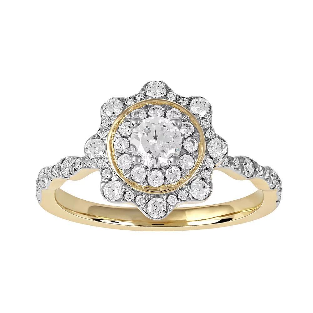 DeCouer 10k Gold 7/8 Carat T.W. Diamond Flower Double Halo Engagement Ring, Women's Product Image