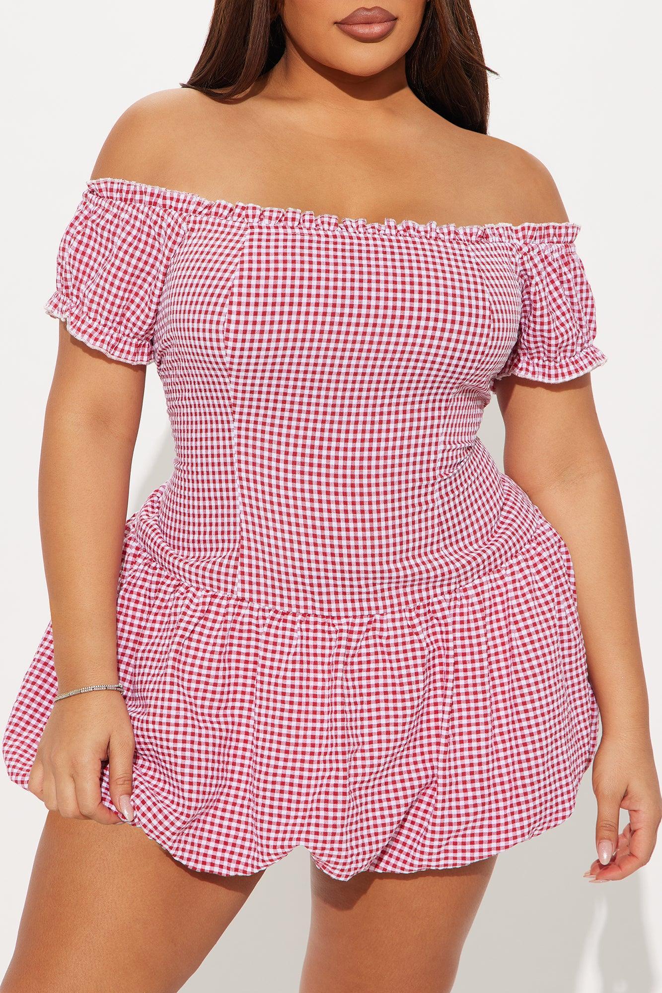 Maggie Gingham Bubble Micro Mini Dress - Red/White Product Image