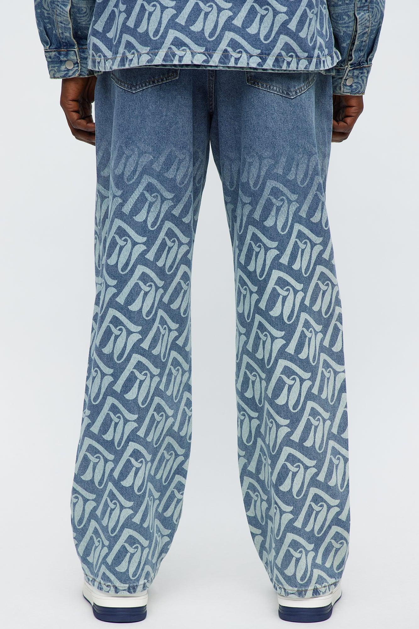 Baggy Chateau Monogram Jeans - Light Blue Wash Product Image