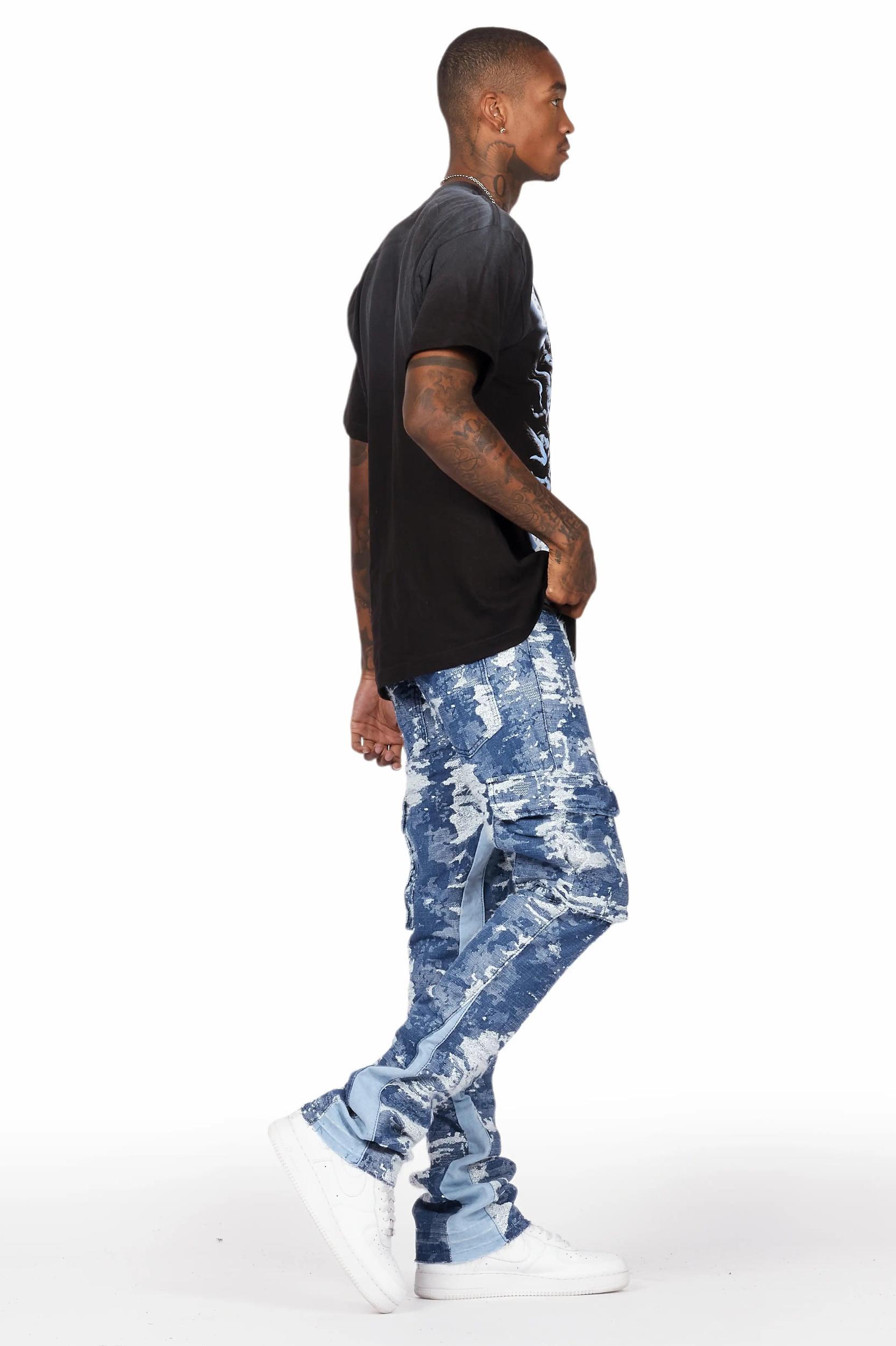 Bower Dark Blue Stacked Flare Jean Male Product Image