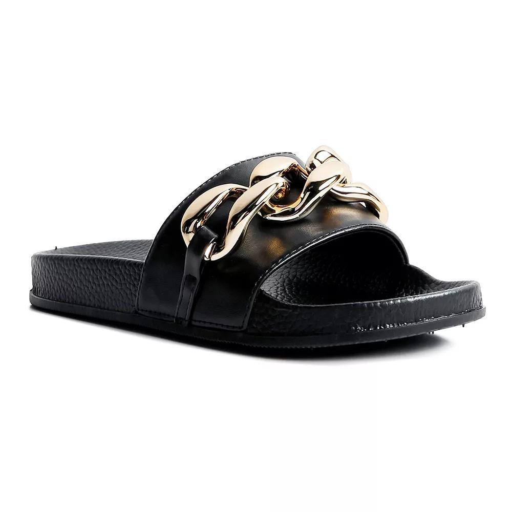 London Rag Women's Ishtar Metallic Chain Metal Slide Sandals, Size: 7, Black Product Image