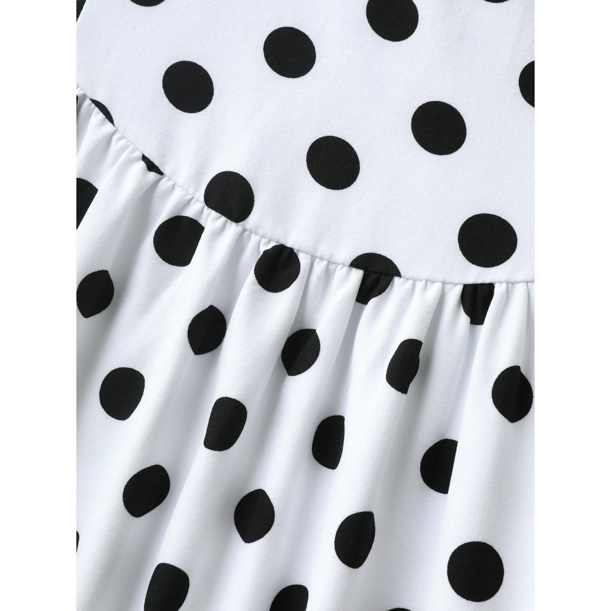 Plus Size Pretty Polka Dots Drop Waist Midi Dress Ivory Women Gathered Round Neck Sleeveless Curvy BloomChic 12/L Product Image