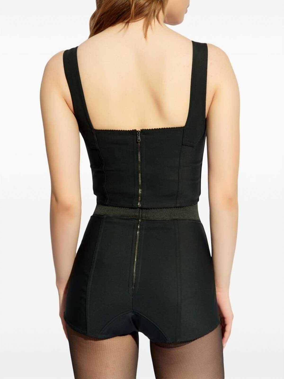 DOLCE & GABBANA Jacquard And Lace Sheath Corsetry Bustier In Black Product Image