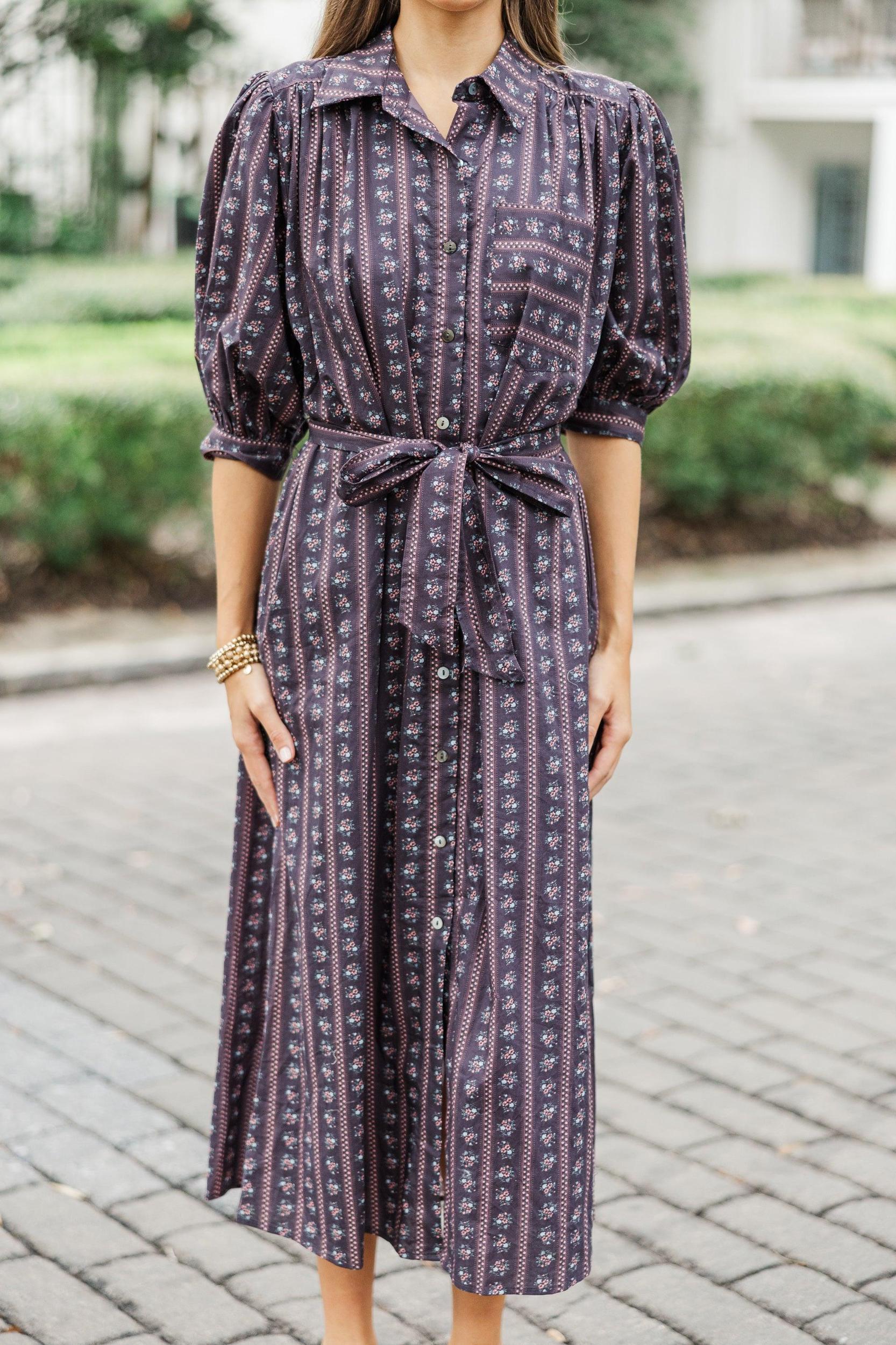 It Was All A Dream Espresso Brown Ditsy Floral Midi Dress Female Product Image
