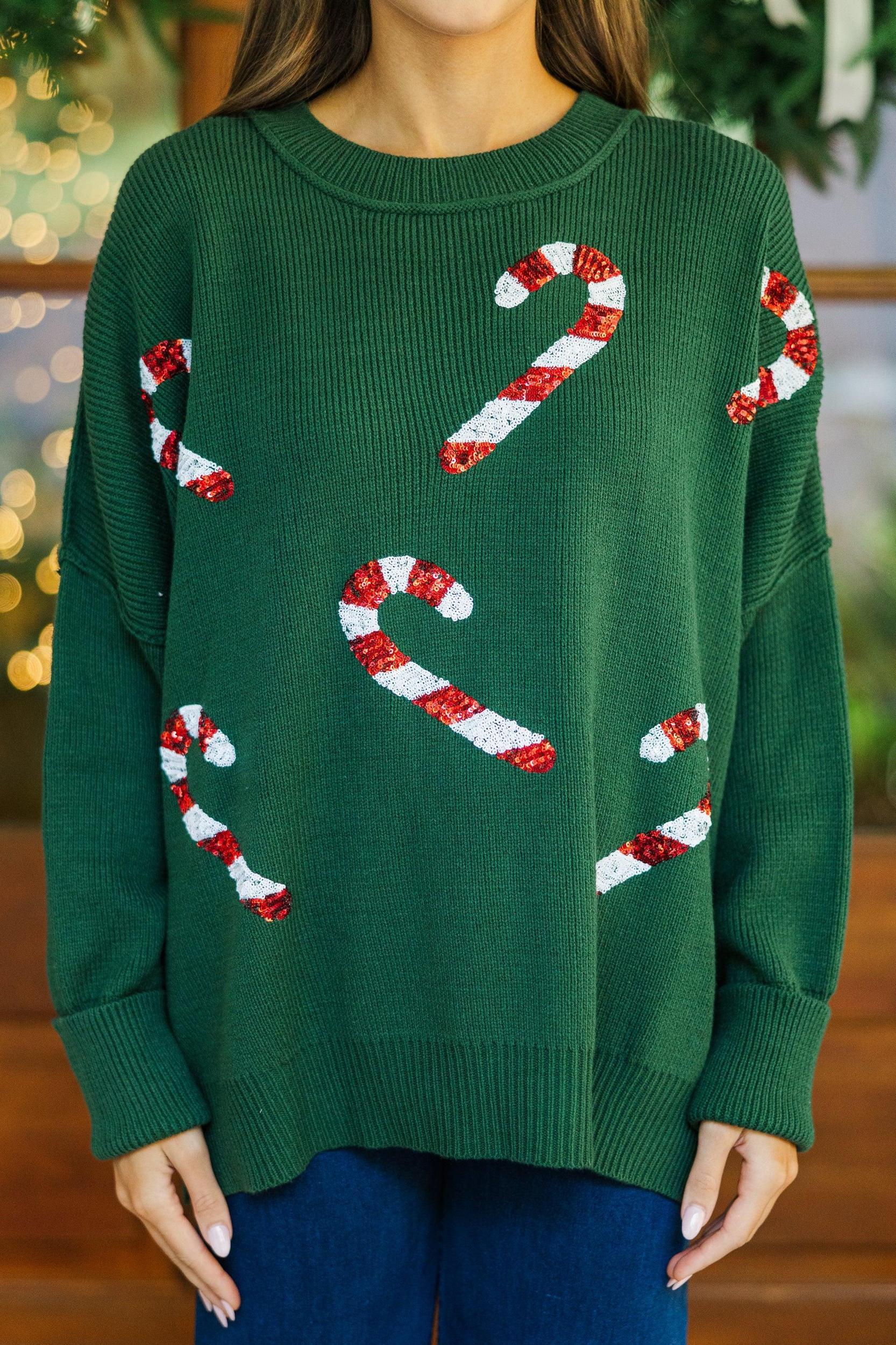 Sweet Tooth Emerald Green Candy Canes Sweater Female Product Image