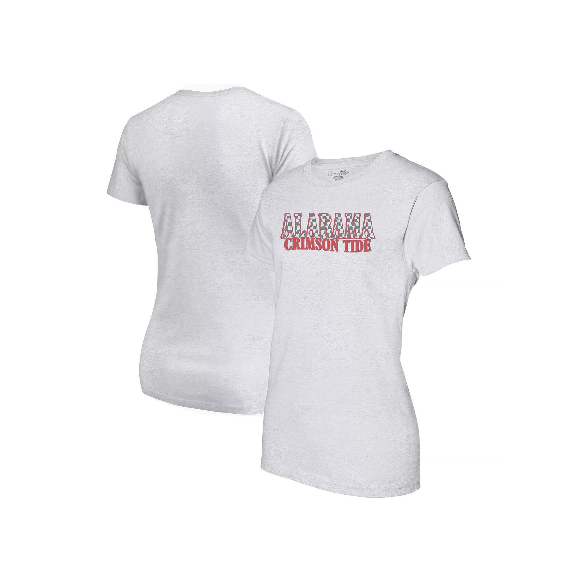 Womens Heather Gray Alabama Crimson Tide Checkered Team Name Wavy Tri-Blend T-Shirt Product Image