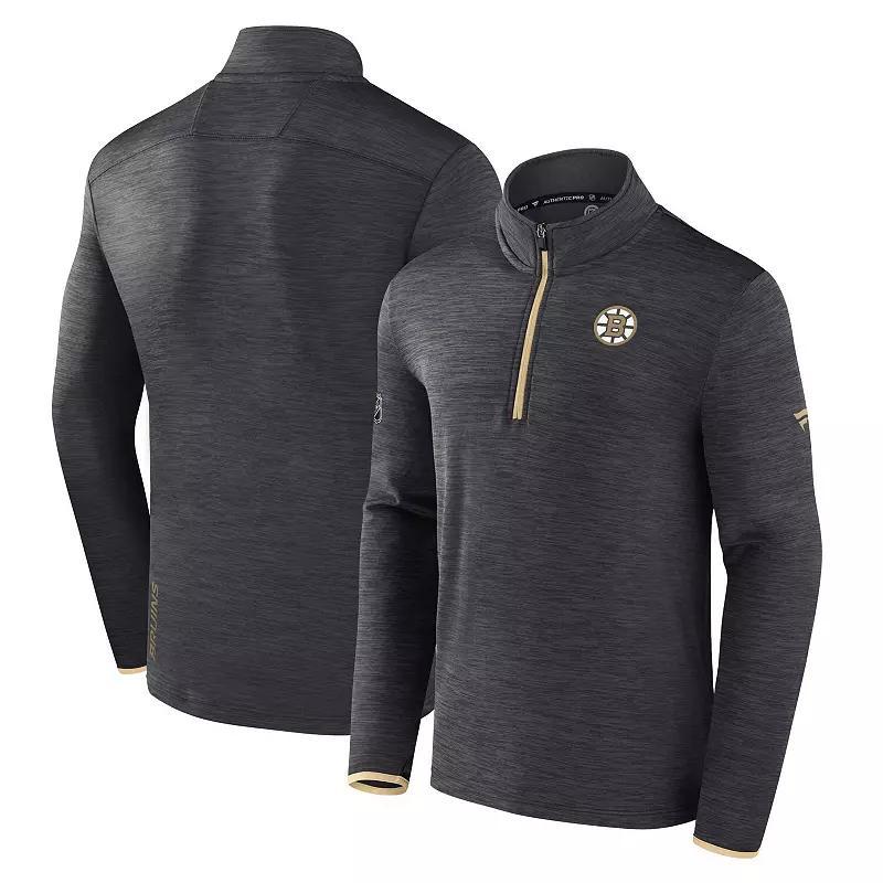 Men's Fanatics  Heather Charcoal Boston Bruins Authentic Pro Quarter-Zip Pullover Top, Size: 2XL Product Image