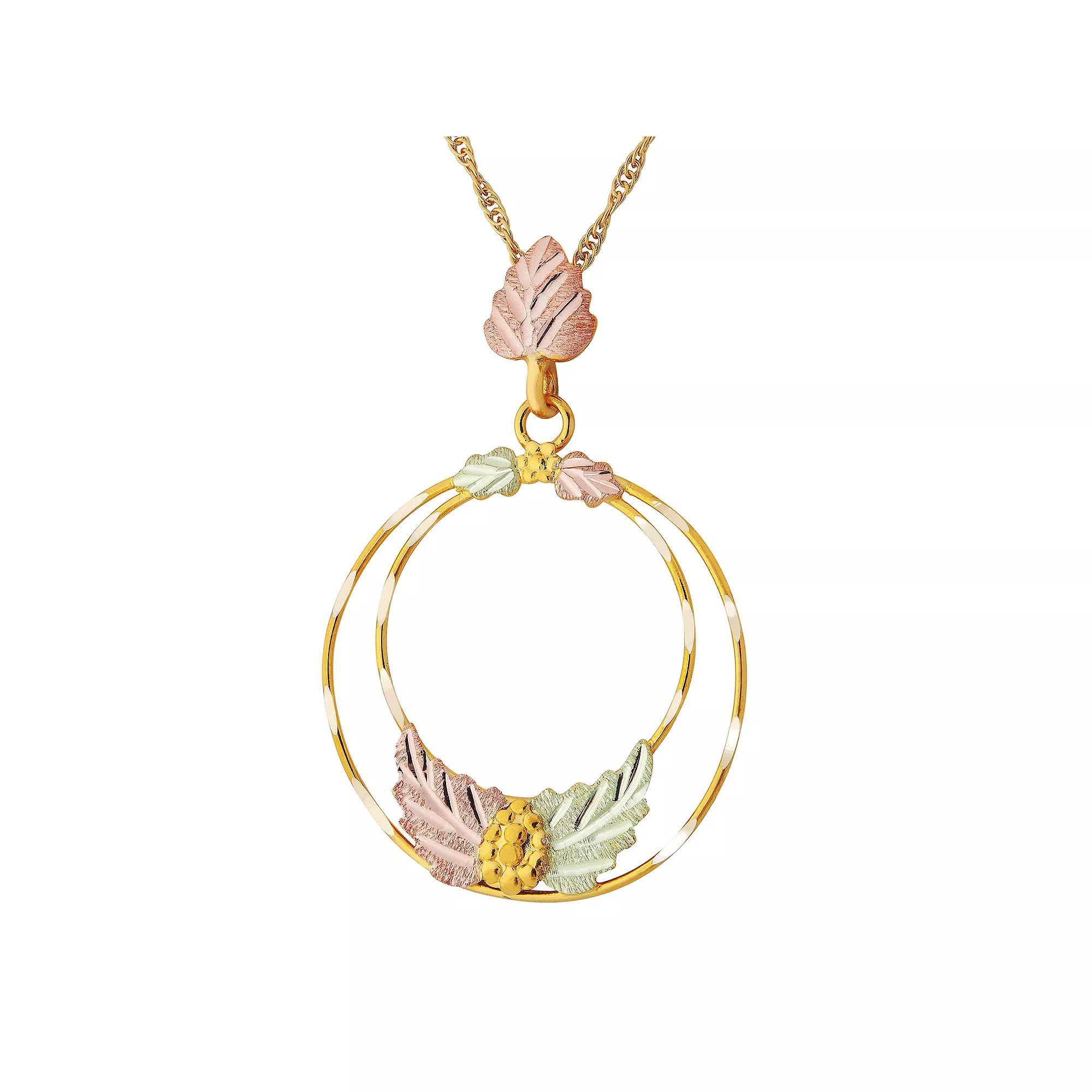 Black Hills Gold Tri-Tone Double Hoop Pendant Necklace, Women's, Size: 18", 10k Gold Product Image