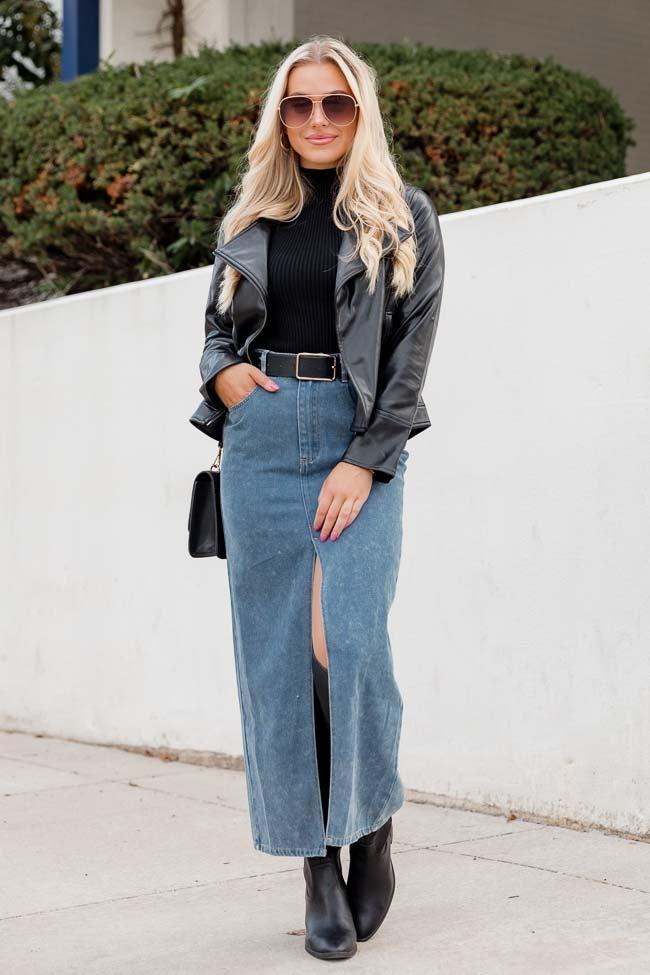 In Awe Light Wash Denim Midi Skirt FINAL SALE Product Image