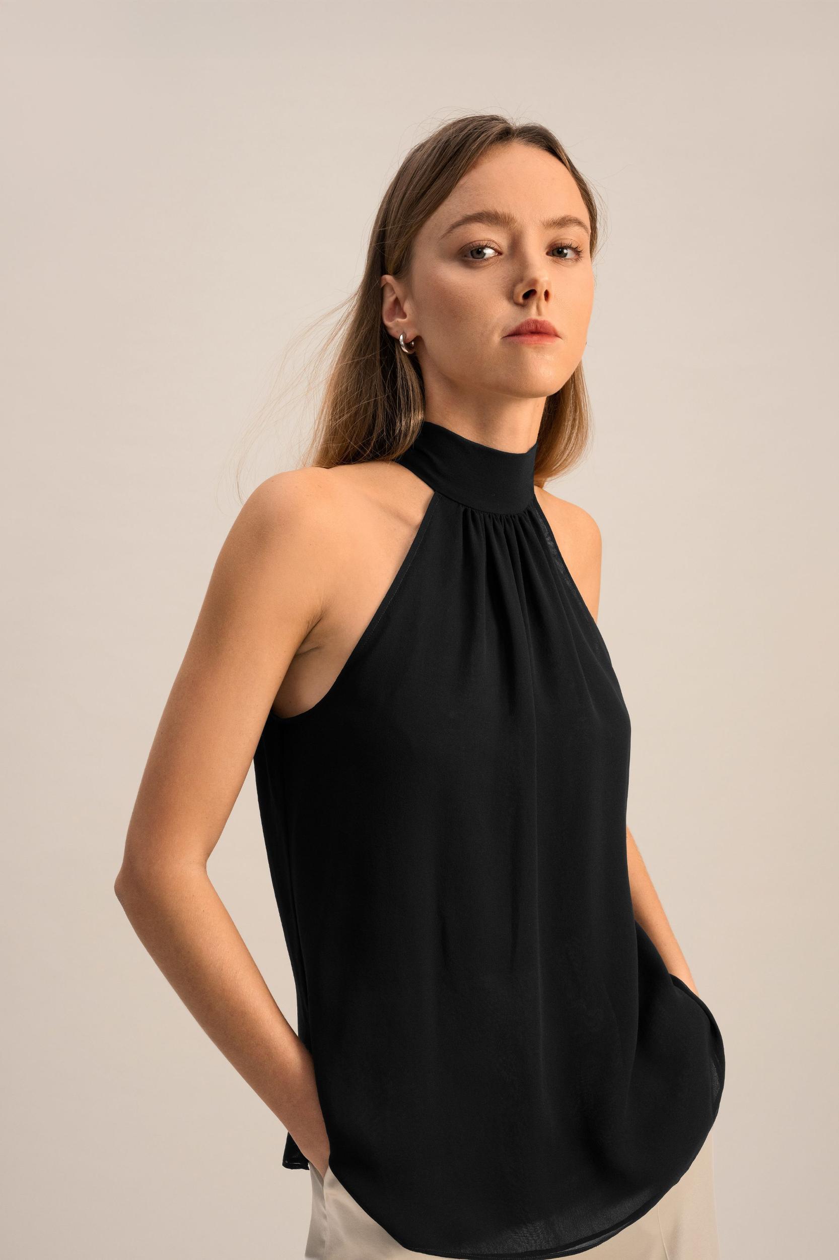 Silk Georgette Halter Neck Top Product Image