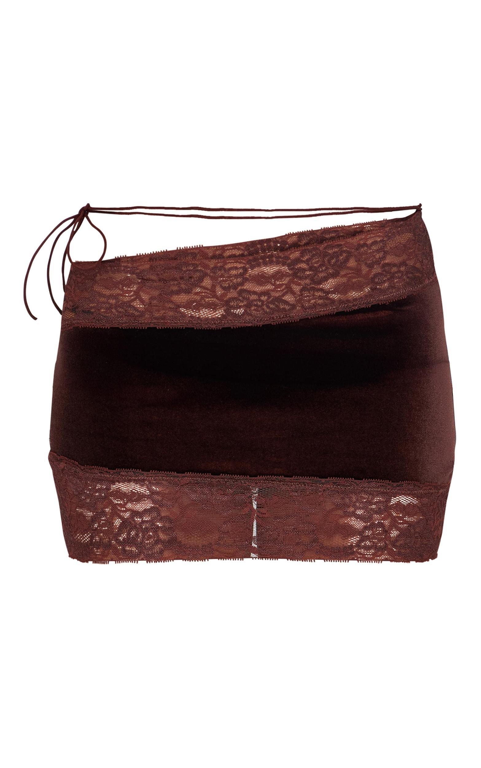 Chocolate Lace Trim Velvet Micro Skirt Product Image