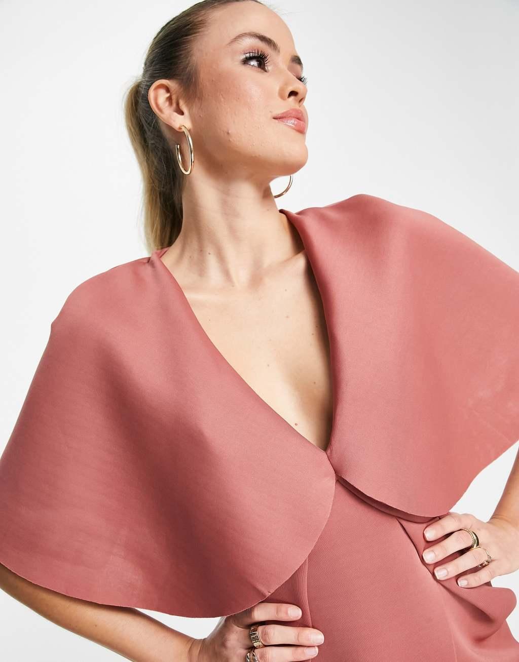 ASOS DESIGN Tall cape detail pleated wrap midi dress Product Image