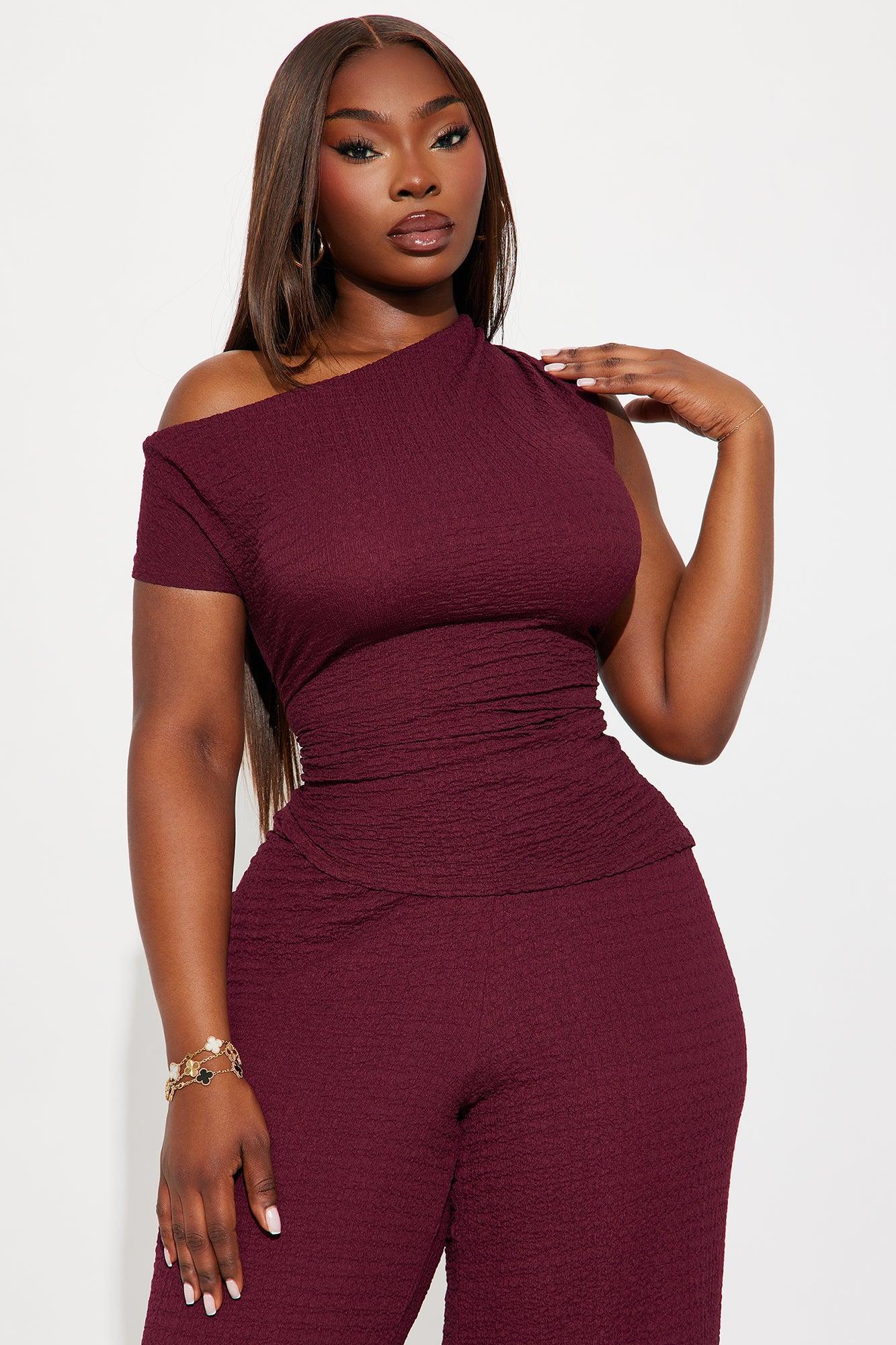 Setting Examples Textured Jumpsuit - Wine Product Image