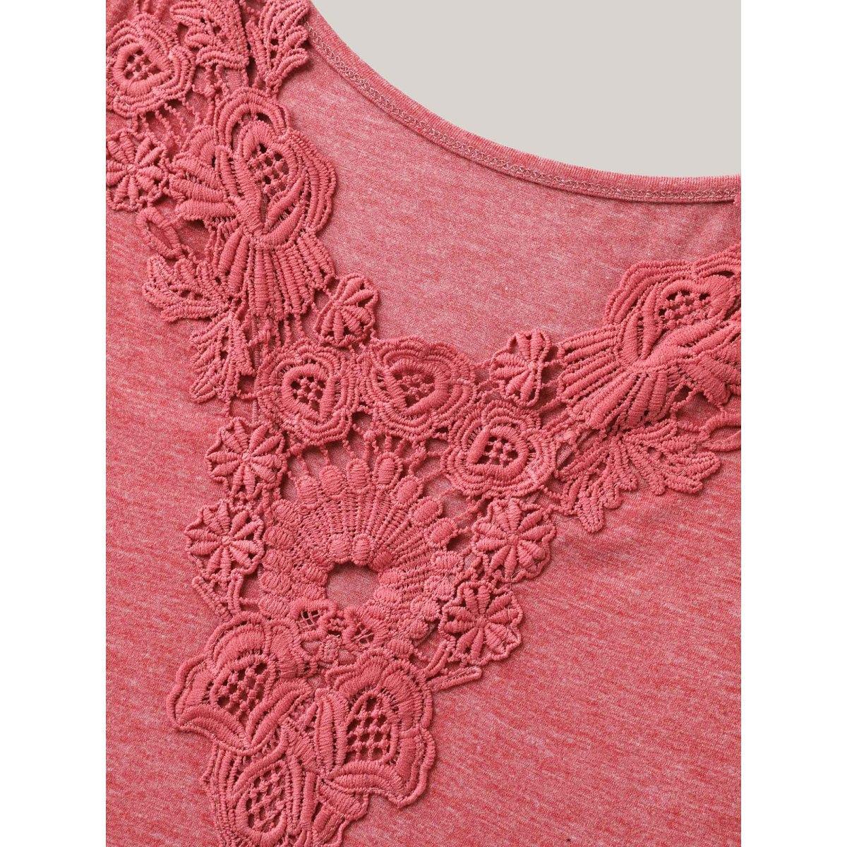 Plus Size Stretchy Floral Backless Plain T-Shirt Russet Women Woven ribbon&lace trim Round Neck Everyday-Elegant T-shirts BloomChic 30/6X Product Image