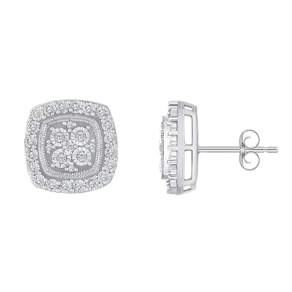 Celebration Gems 14k Gold 1/5 Carat T.W. Diamond Cushion Cluster Earrings, Women's Product Image