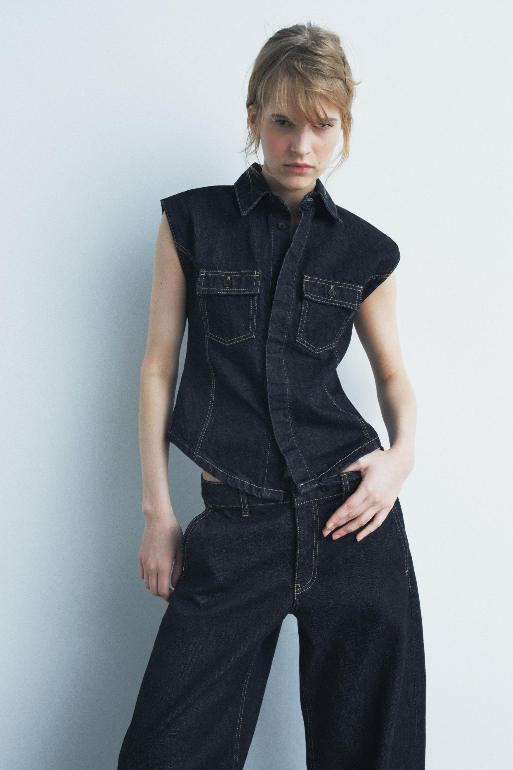 TOPSTITCH DENIM VEST ZW COLLECTION Product Image