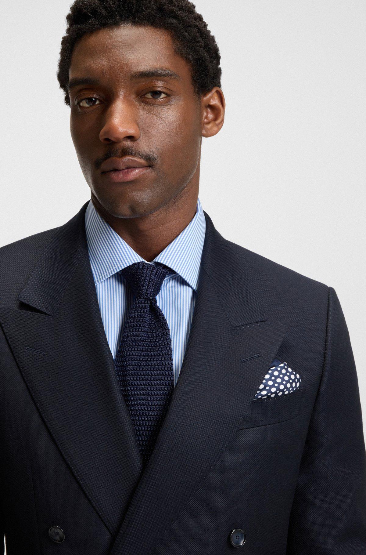 BOSS - BECKHAM x BOSS printed silk pocket square - Dark Blue Product Image