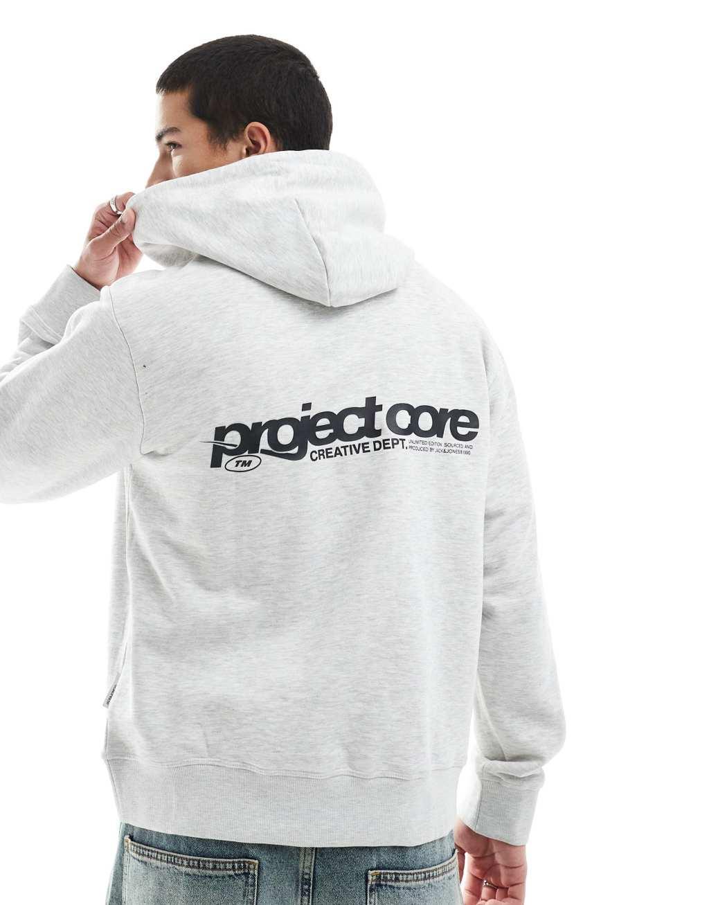 Jack & Jones oversized hoodie with text backprint in gray Product Image