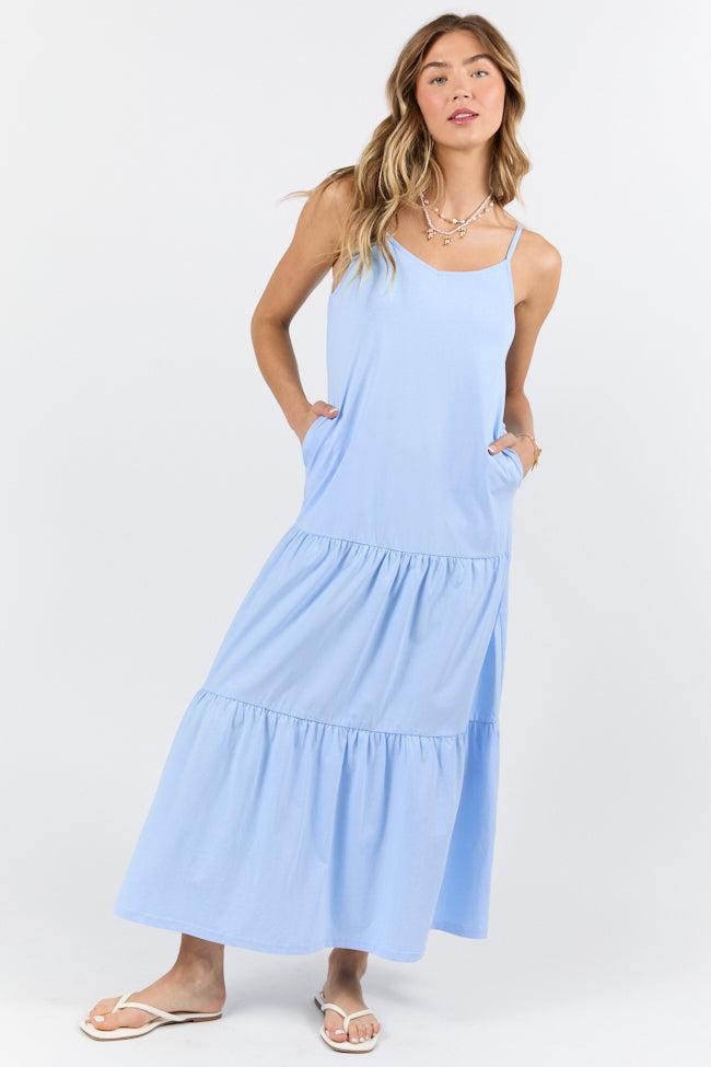 Sweet Melodies Blue Ribbed Knit Maxi Dress FINAL SALE Product Image
