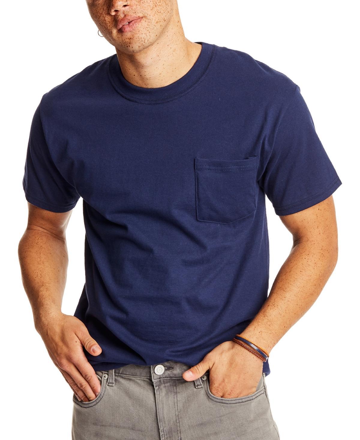 Men's Hanes® Beefy-T 2-Pack Pocket T-Shirt, Size: XL, Blue Product Image
