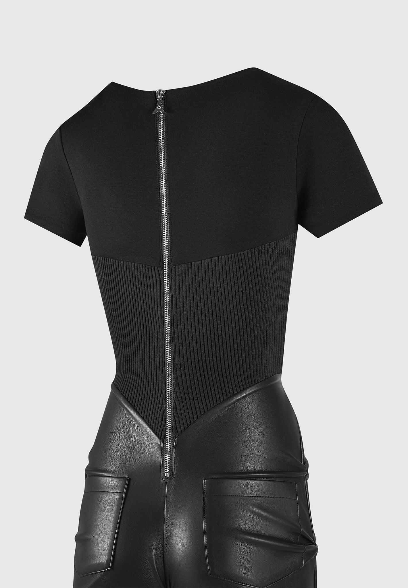 Tacked Leather T-Shirt Jumpsuit - Black Female Product Image