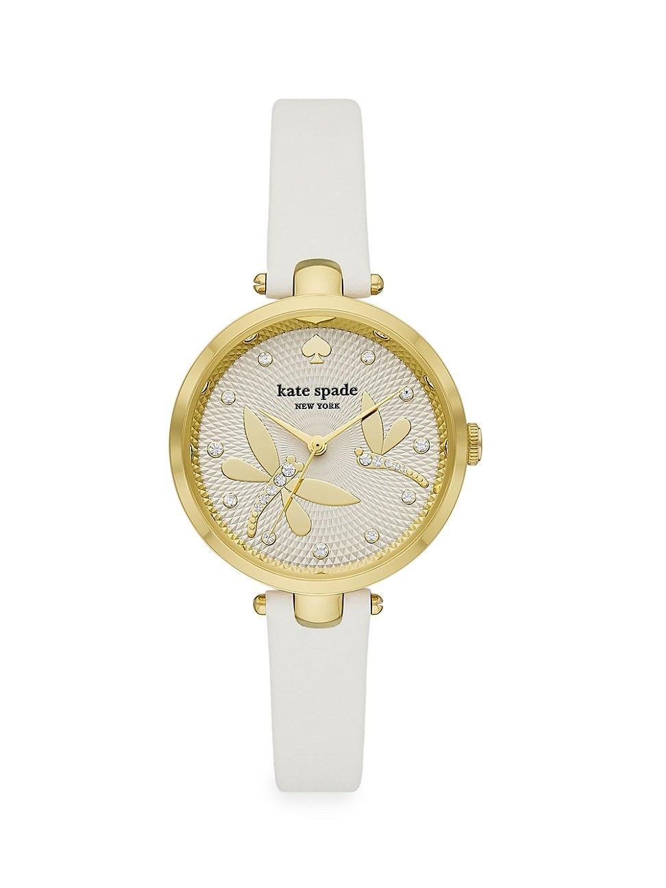 kate spade new york Womens Holland Three-Hand Black Leather Strap Watch Product Image