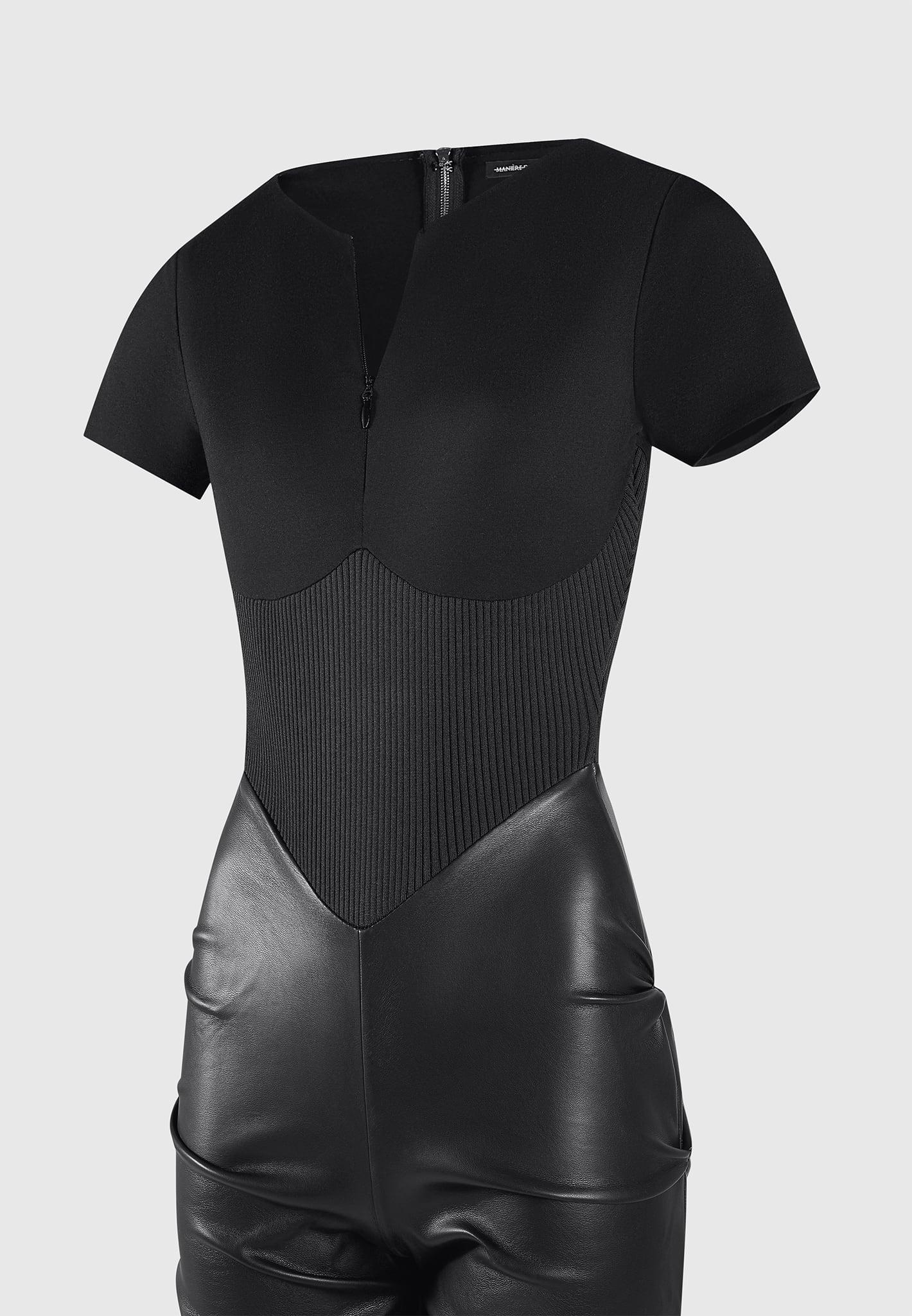 Tacked Leather T-Shirt Jumpsuit - Black Female Product Image