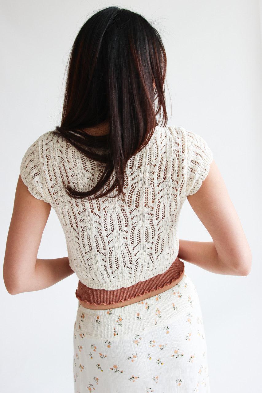 Short Sleeve Tie Front Lacy Knit Cardigan Product Image