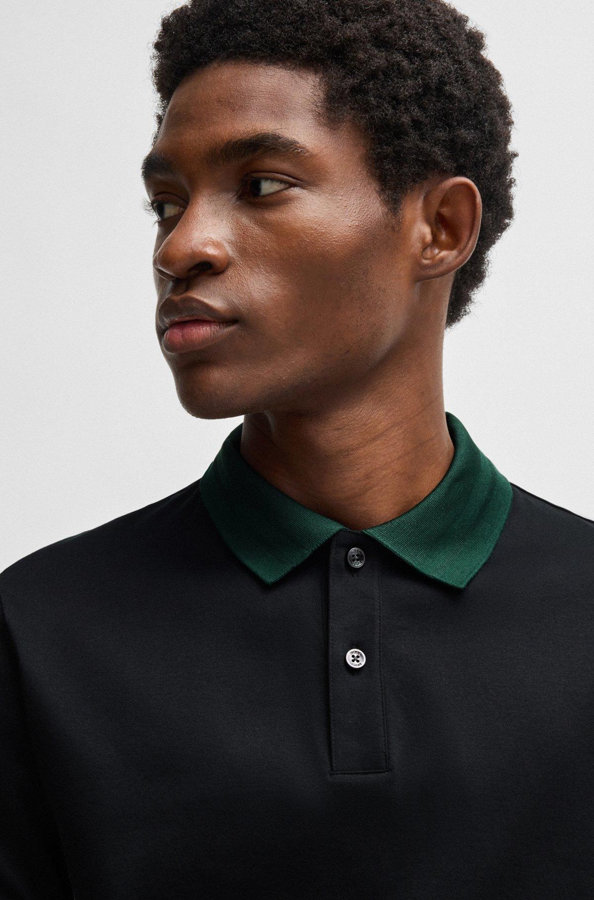 Mercerized-cotton slim-fit polo shirt with collar stripes Product Image
